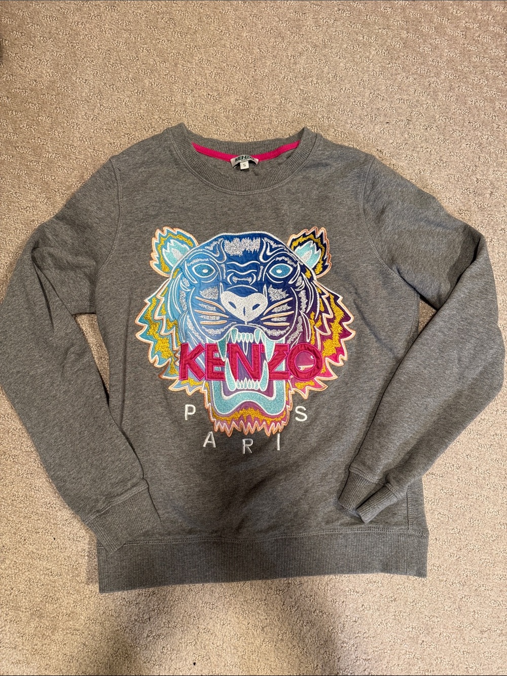 Kenzo Grey Sweatshirt with Multicolor Tiger Emblem